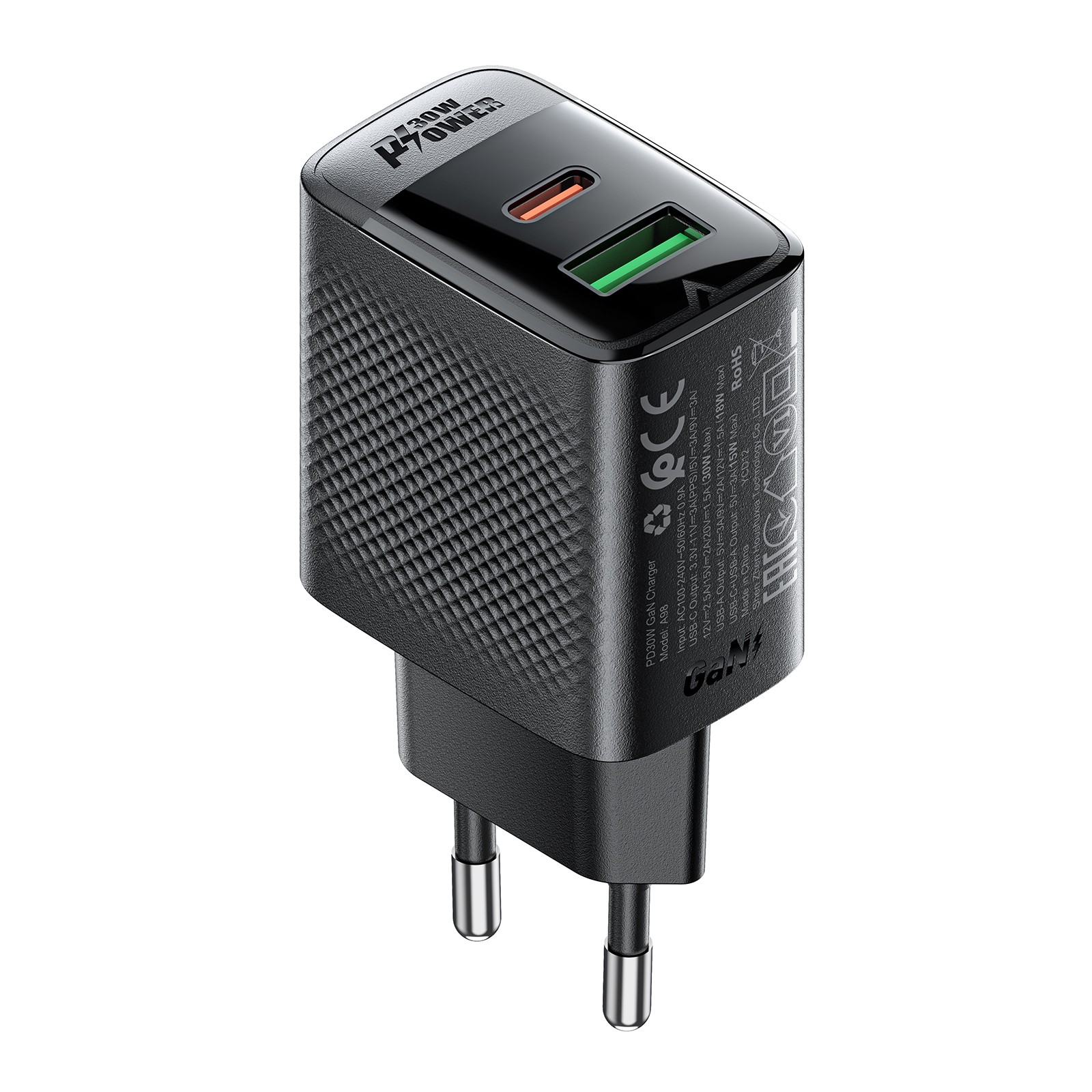 Acefast A98 tīkla lādētājs GaN USB-A / USB-C PD 30W - melns