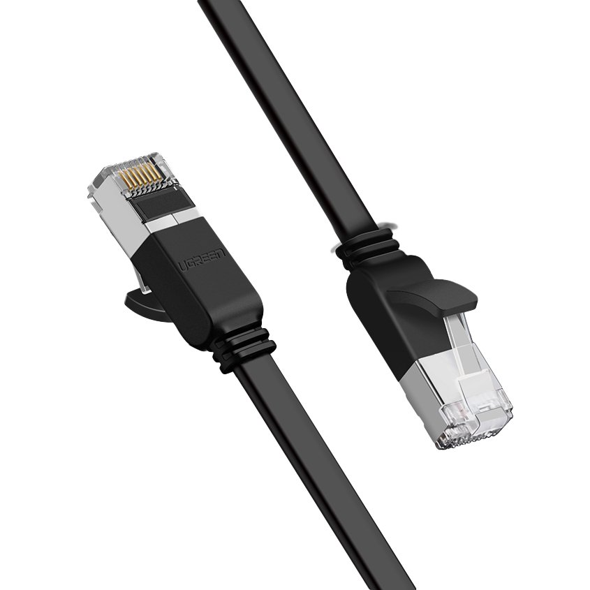 Ugreen плоский интернет сетевой кабель Ethernet patch cord RJ45 Cat 6 UTP 1000 Mbps 2 m черный (50185)