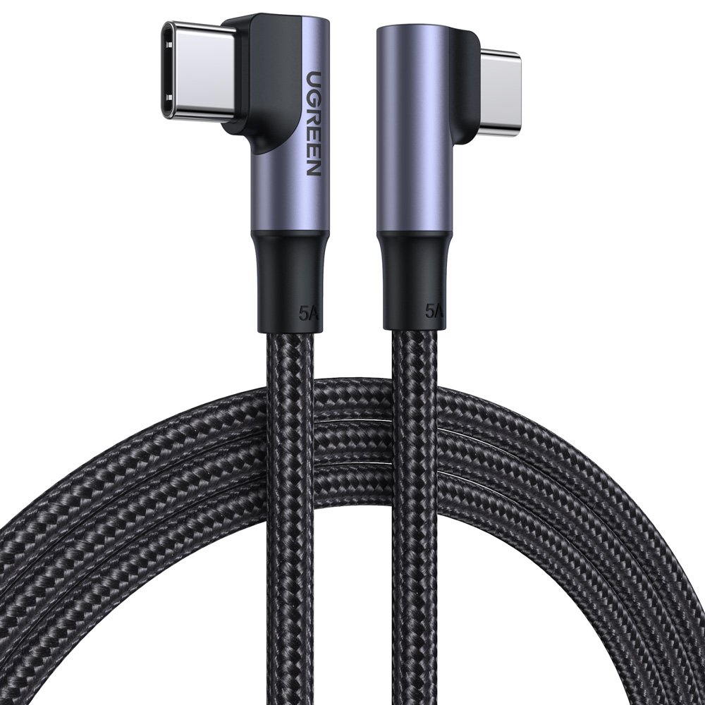 Ugreen US335 70696 leņķa USB-C - USB-C PD QC FCP 100W 5A 480Mb/s 1m kabelis - melns