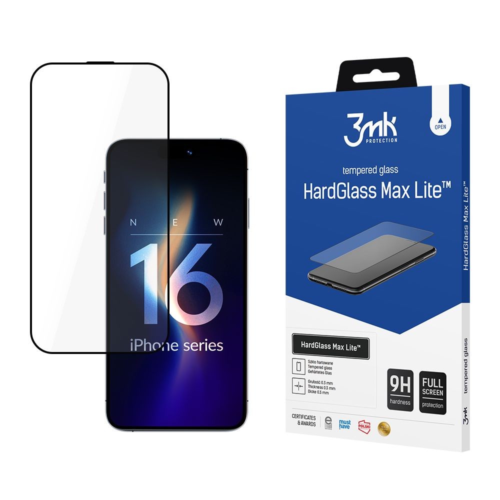 Закалённое стекло 3mk Hard Glass Max Lite Apple iPhone 16 Pro/17 - чёрный