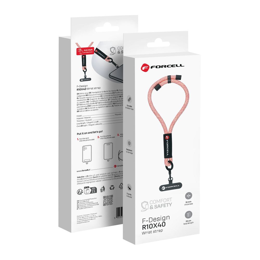 FORCELL F-DESIGN R10X40 rokas telefona siksniņa ar regulējamu garumu (maks. 20cm cilpā) rozā balta