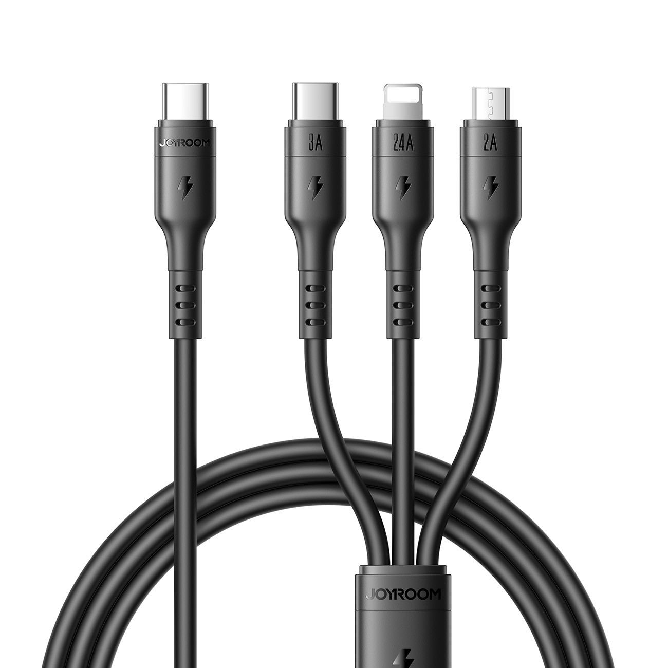 USB Kabelis Joyroom S-A61 USB-C uz USB-C/Lightning/MicroUSB 3.5A 1.2m melns