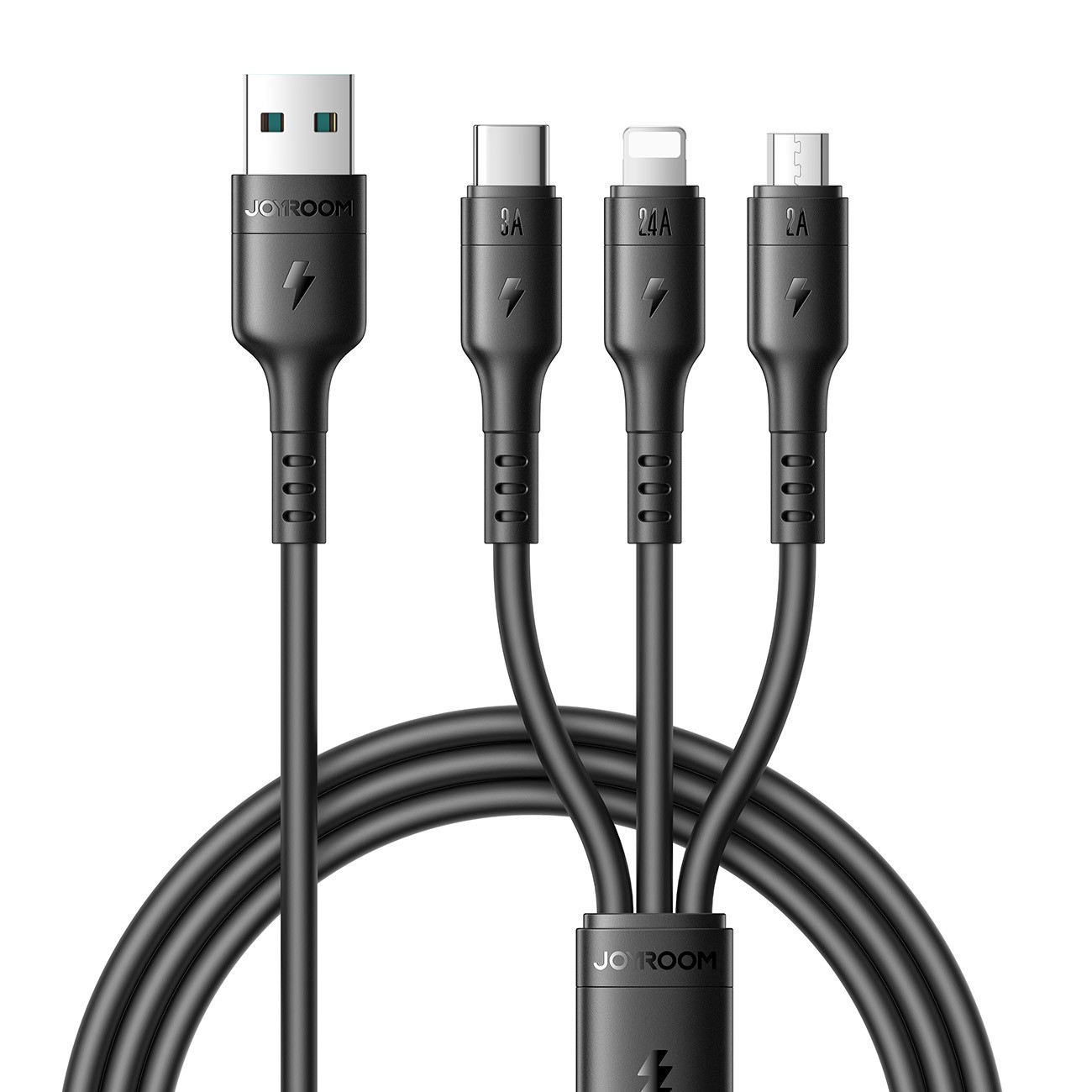 USB Kabelis Joyroom S-A61 USB-A uz USB-C/Lightning/MicroUSB 3.5A 1.2m melns