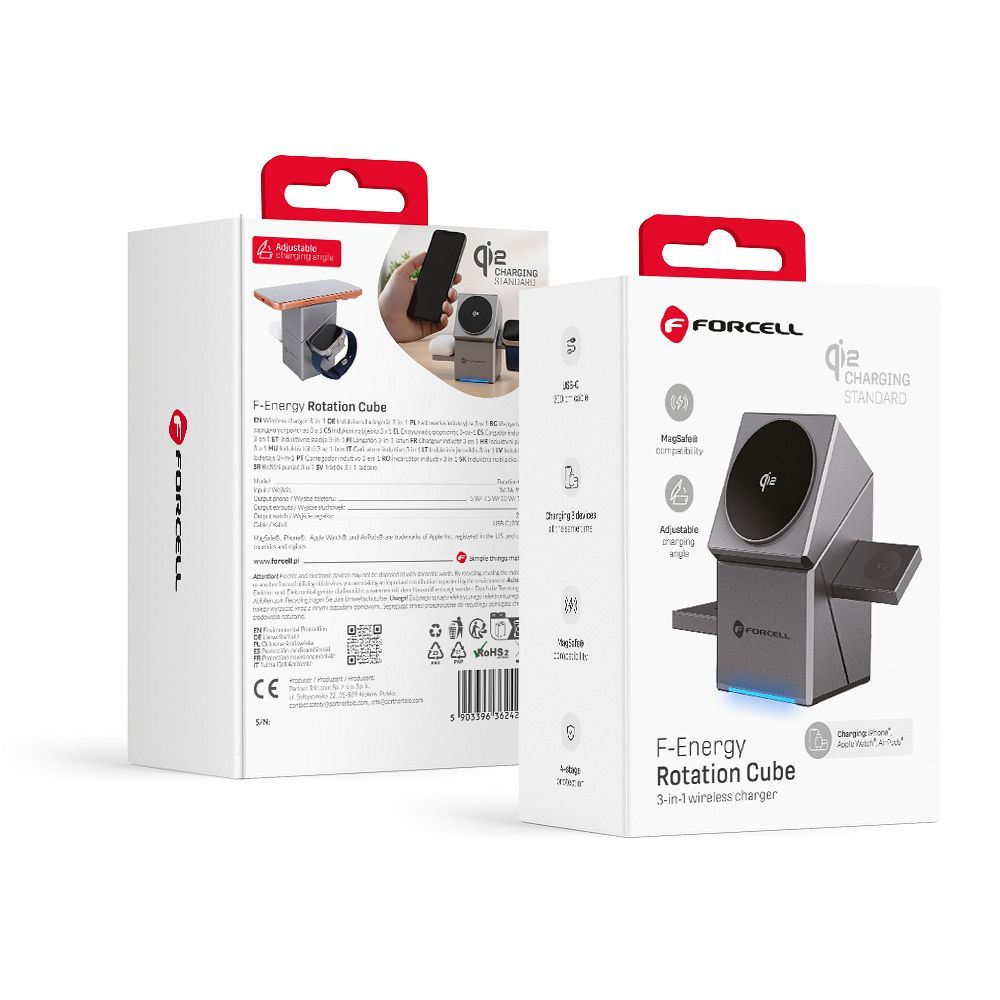 Bezvadu charging station Forcell 3in1 (F-06) (MagSafe) (Phone; Pods; Watch) 15W