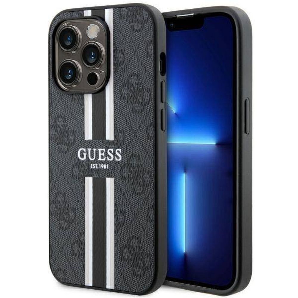 GUESS apvalks IPHONE 14 Pro Max saderīgs ar MagSafe GUHMP14XP4RPSK (4G drukātas svītras) melns