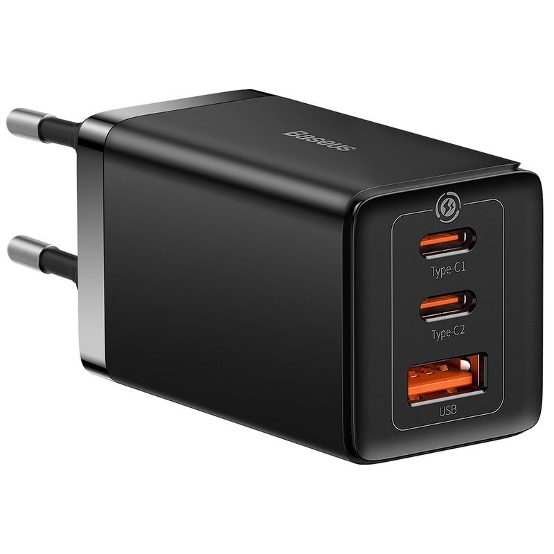 Sienas lādētājs Baseus GaN5 Pro 2xUSB-C + USB, 65W (melns)