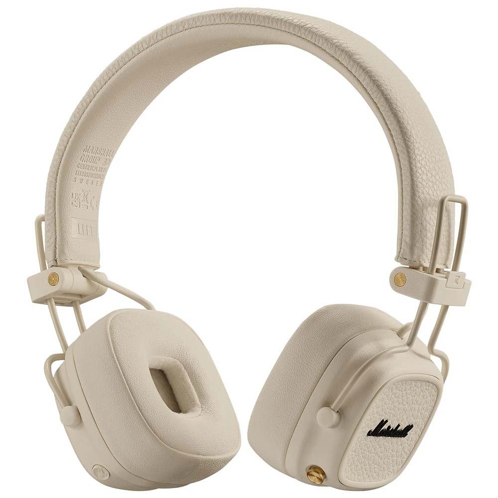 Bezvadu uz ausīm liekamas Bluetooth austiņas Marshall Major V, krēmkrāsas