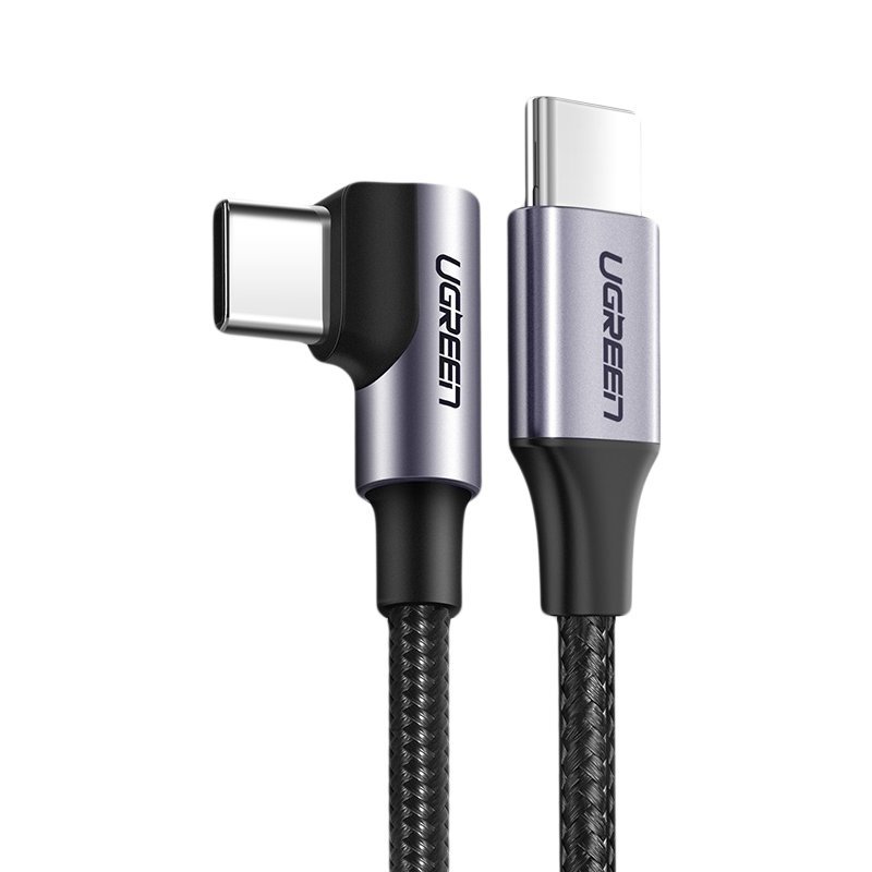 Ugreen US255 50125 USB-C (taisns) / USB-C (leņķa) PD QC kabelis 60W 3A 2m - pelēks
