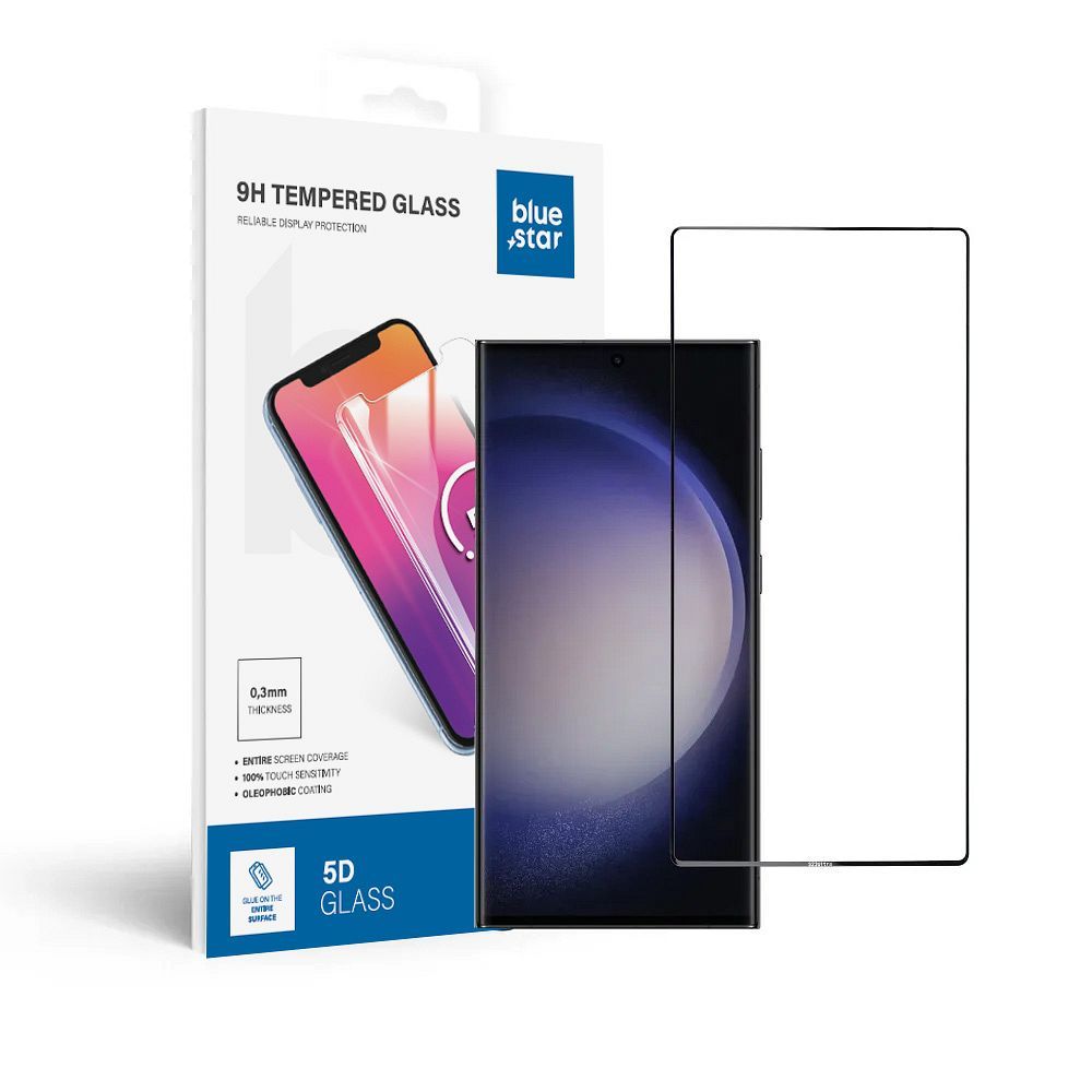 Aizsargstikls Blue Star - SAMSUNG Galaxy S23 Ultra pilna seja (pilna līme/saderīgs ar apvalku) - melns Aizsargstikls Blue Star
