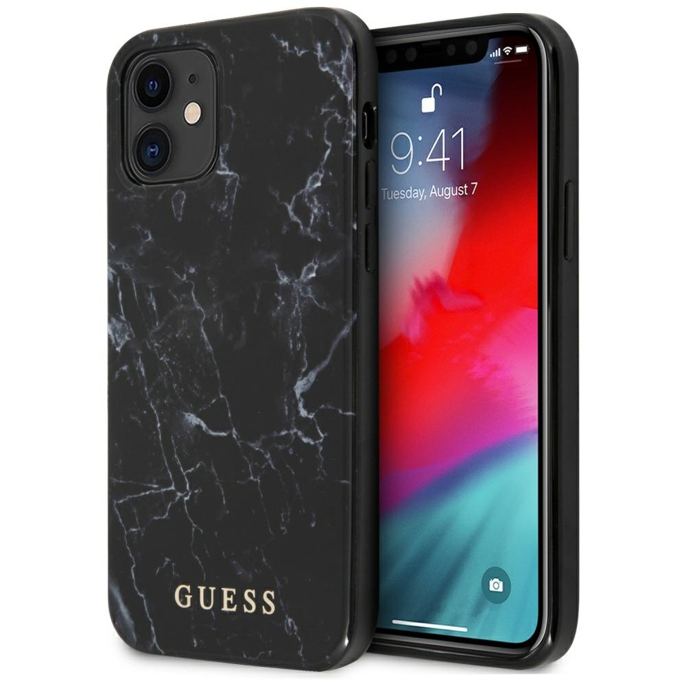 Guess Marble viedtālruņa apvalks iPhone 12 mini - melns
