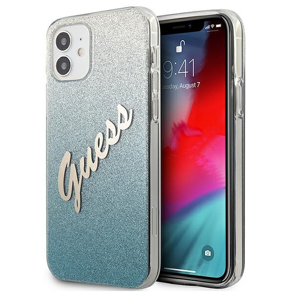 Guess GUHCP12SPCUGLSBL iPhone 12 mini 5.4" zils/zils cietais apvalks Glitter Gradient Script