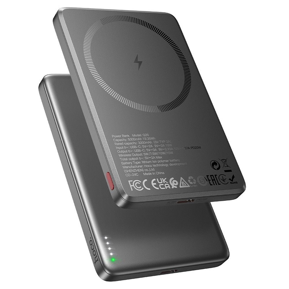 Portatīvais lādētājs saderīgs ar MagSafe Hoco 5000 mAh QC PD 2A 20W Q26 metāla pelēka