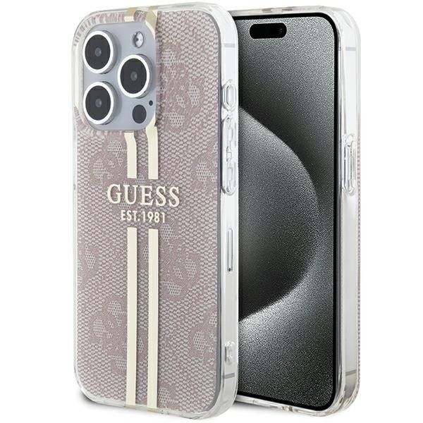 Guess IML 4G Gold Stripe viedtālruņa apvalks iPhone 14 Pro Max - rozā