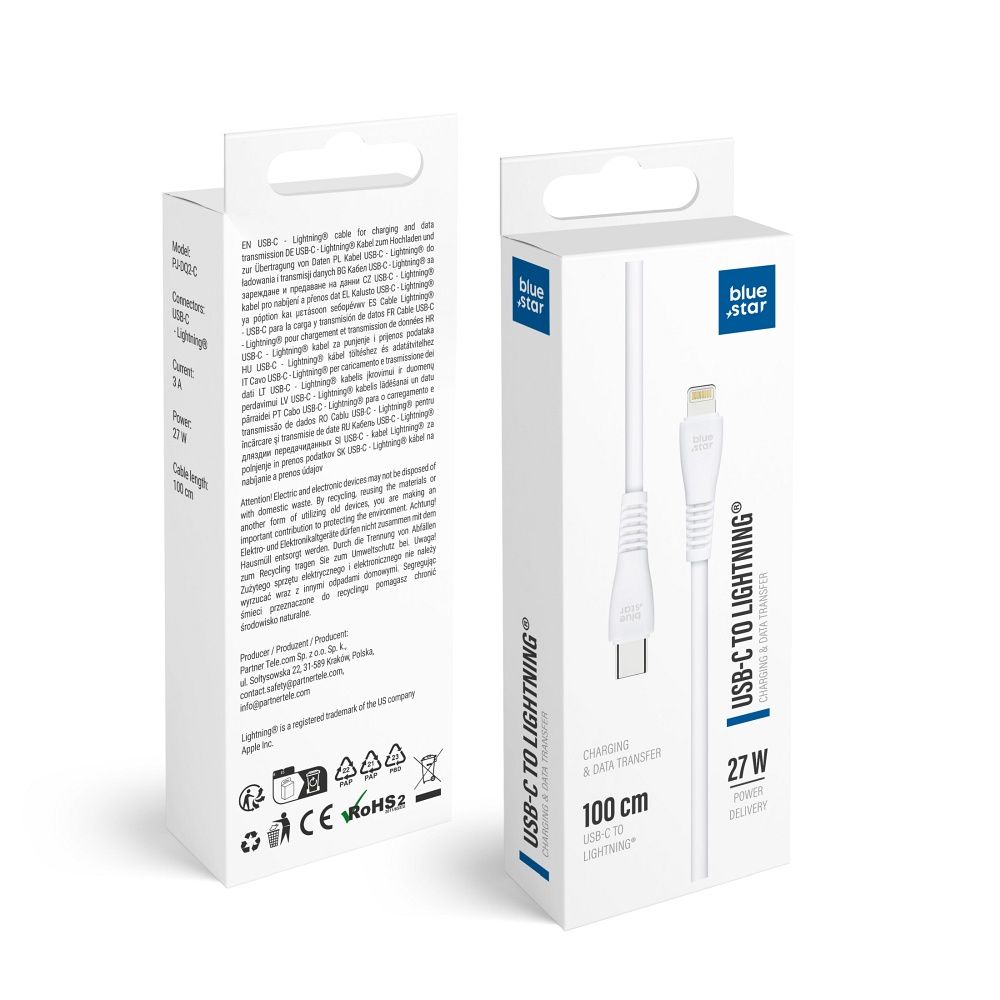 Kabelis USB C - Lightning Blue Star 3A 27W 1 m PJ-DQ2-C balts