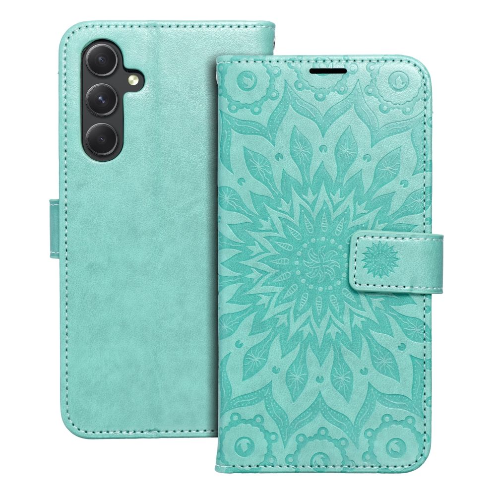 MEZZO grāmatas tipa viedtālruņa apvalks SAMSUNG A54 5G ar mandalas rakstu, zaļš