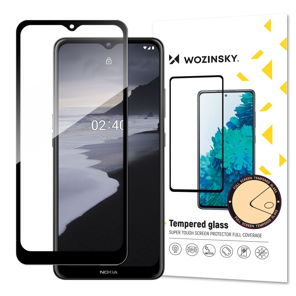 Wozinsky Tempered Glass Full Glue Super Tough Aizsargstikls pilnam ekrānam ar rāmi, draudzīgs korpusam Nokia 2.4, melns