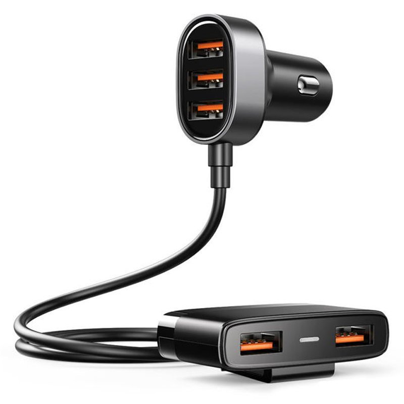 Joyroom ātrais automobiļu lādētājs ar 5 USB pieslēgvietām, 6,2 A, ar pagarināšanas kabeli, melns (JR-CL03)
