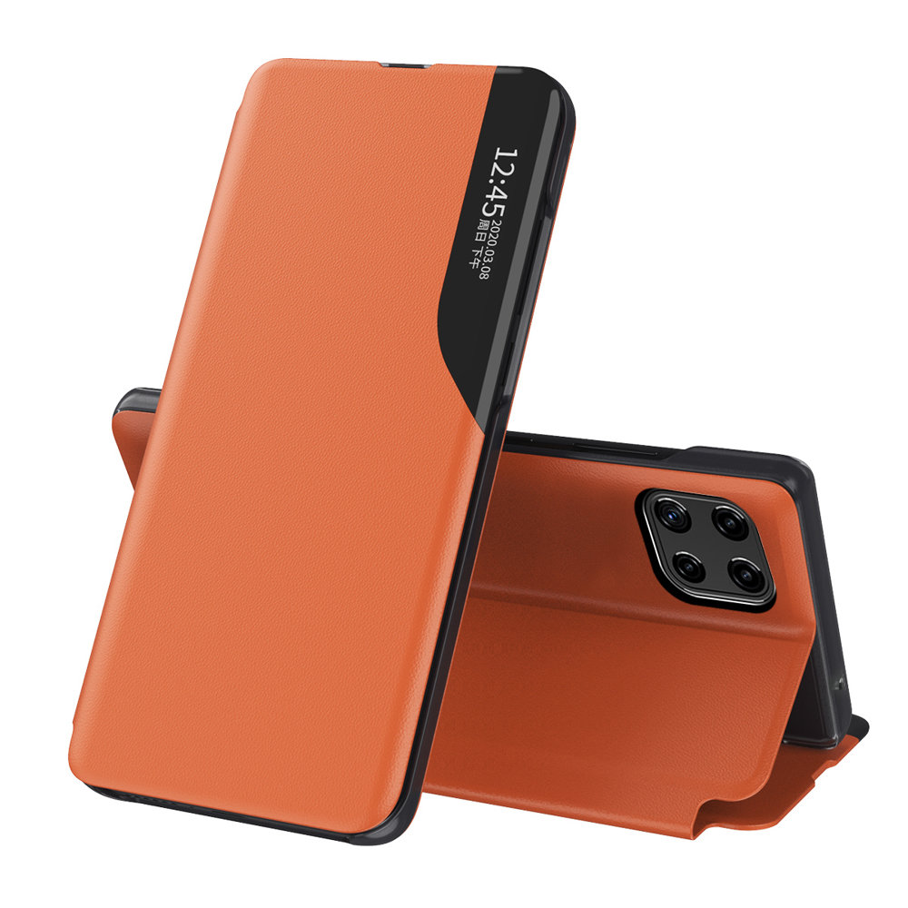 Eco Leather View Case elegants grāmatas tipa apvalks ar statīvu Samsung Galaxy A22 4G oranžs