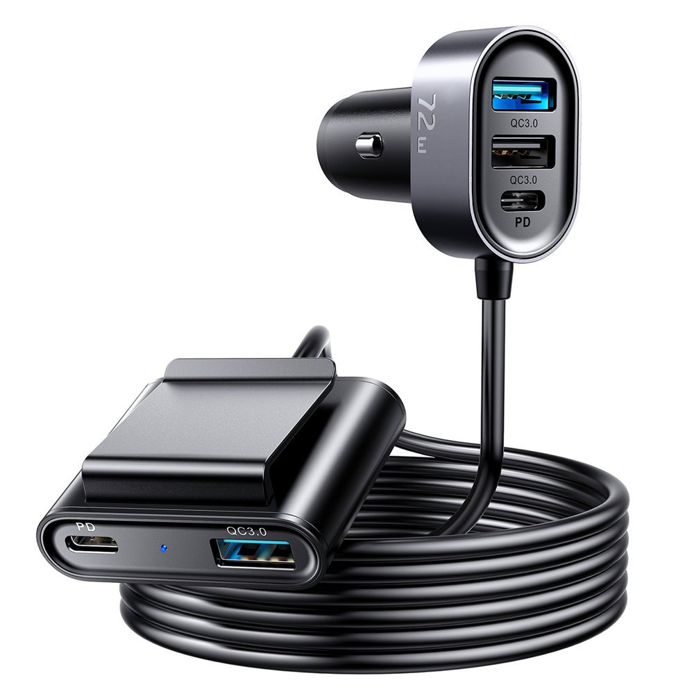 Joyroom automašīnas lādētājs 2xPD + 2xQC3.0 72W 1.5m melns (JR-CL05)