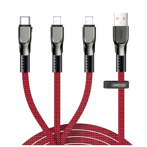 USB kabelis Joyroom 3in1 sarkans 130cm (līdz 3.5A / 480 mbps)
