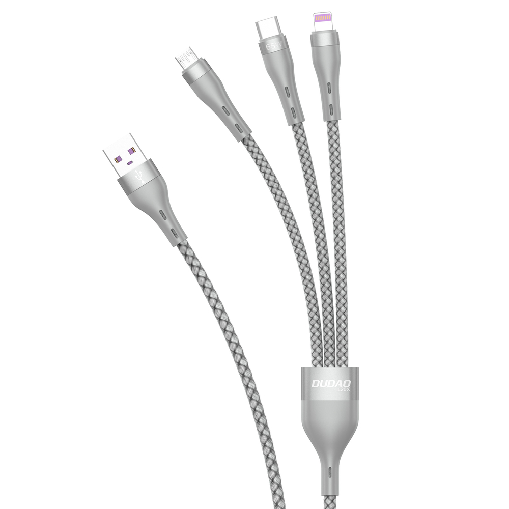 Dudao 3in1 USB kabelis Lightning / microUSB / USB Type C 65W 1.2m pelēks (L20X)