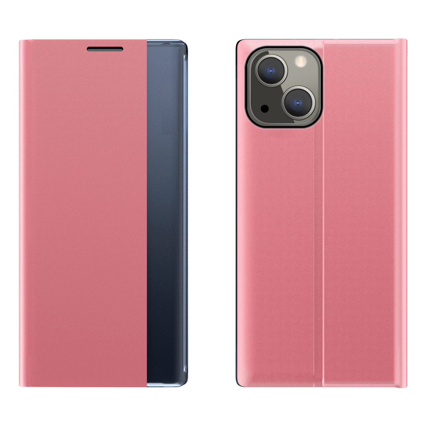 Sleep Case grāmatas tipa apvalks ar viedo logu iPhone 13 mini rozā