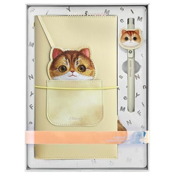 NIMMY komplekts 2in1 piezīmju grāmatiņa + pildspalva BIG EYED PET 2.0 Kaķis haki