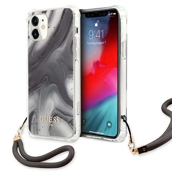 Guess GUHCP12SKSMAGR iPhone 12 mini 5,4 pelēks ciets vāciņš Marble kolekcija