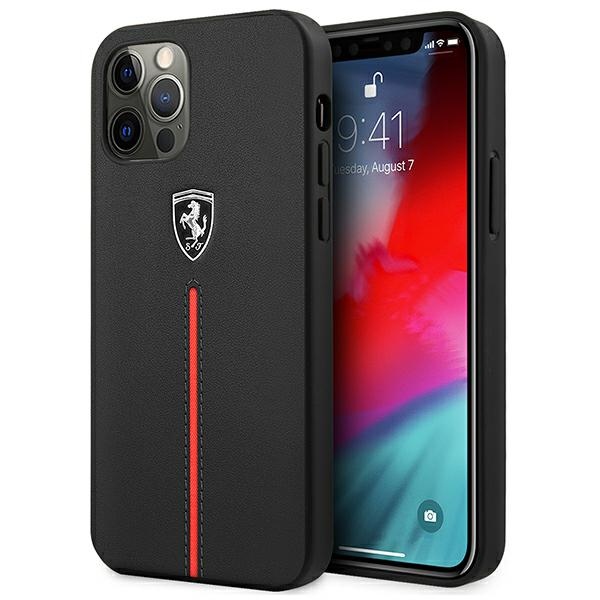 Ferrari FEOMSHCP12LBK iPhone 12 Pro Max melns/melns cietais apvalks Off Track Leather Nylon Stripe