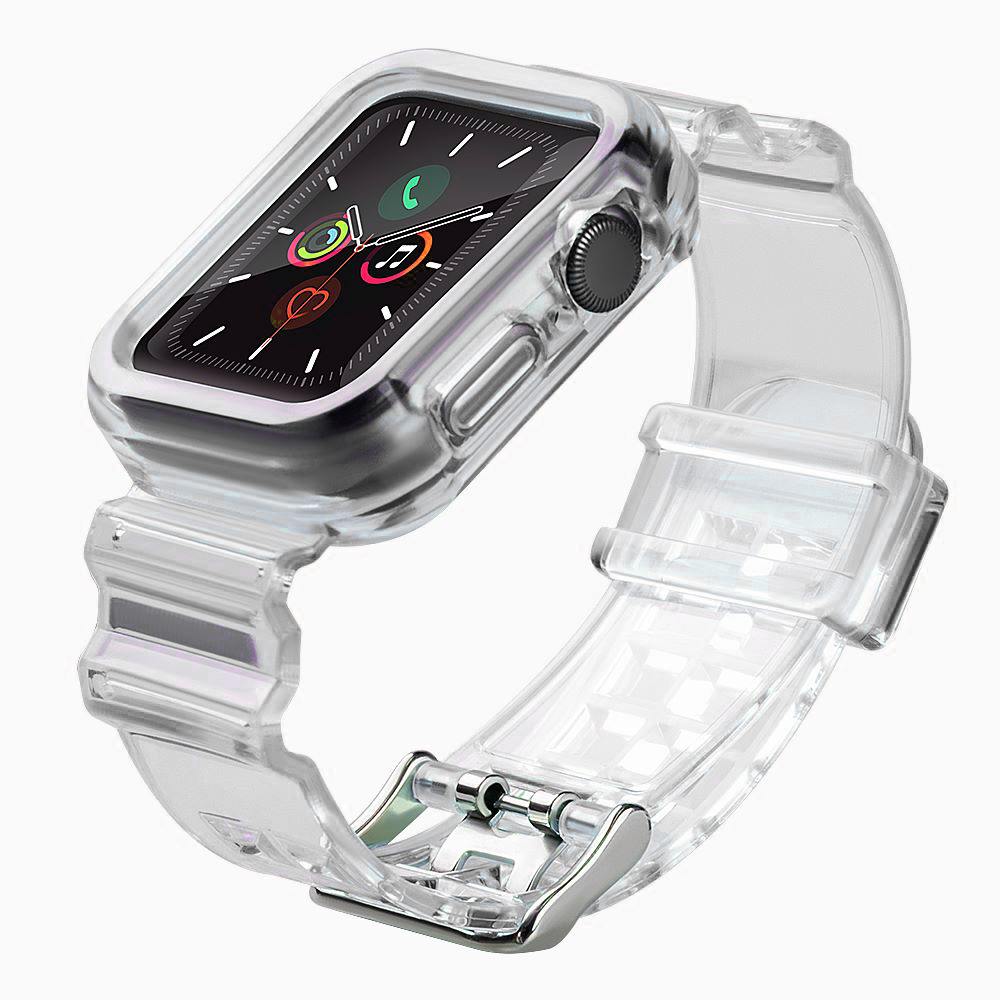 Силиконовый ремешок-браслет с чехлом и подсветкой для Apple Watch 44mm - чёрный