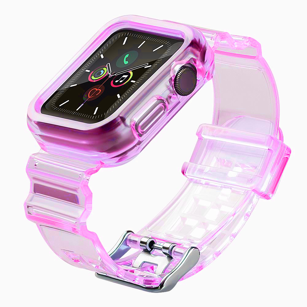 Силиконовый ремешок-браслет с чехлом и подсветкой для Apple Watch 44mm - красный