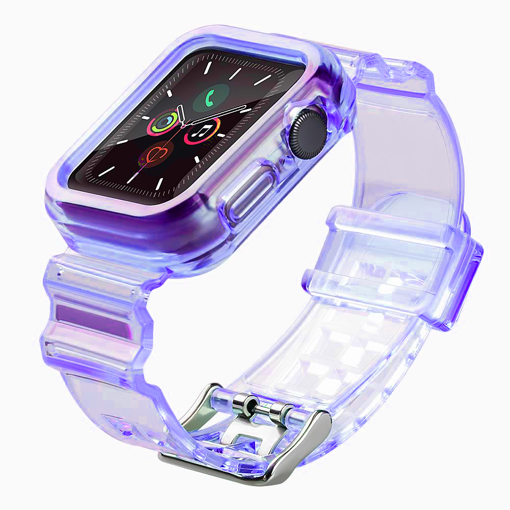 Силиконовый ремешок-браслет с чехлом и подсветкой для Apple Watch 44mm - фиолетовый