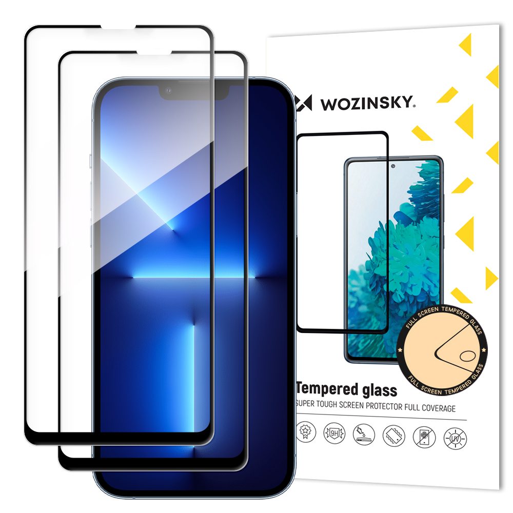 Wozinsky komplekts 2 gab. izturīgs pilna līmējuma pilns ekrāna tempered stikls ar rāmi, draudzīgs korpusam iPhone 14 Max / 13 Pro Max, melns