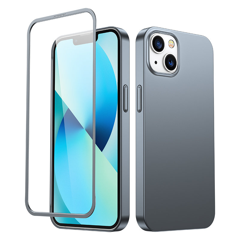 Joyroom 360 pilns viedtālruņa apvalks ar priekšējo un aizmugurējo vāciņu iPhone 13 + rūdītā stikla aizsargstikls pelēks (JR-BP927 tranish)