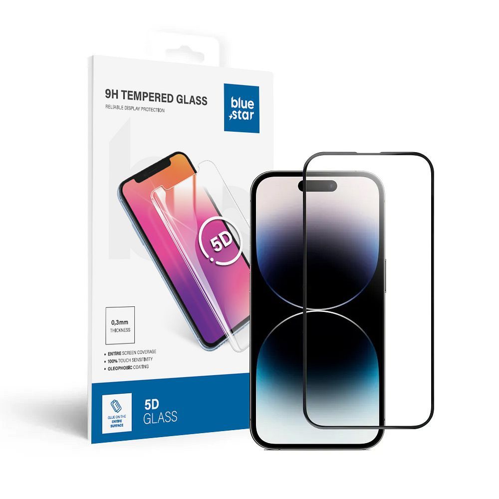 Закалённое стекло для iPhone 14 PRO (full glue) Blue Star 5D чёрное