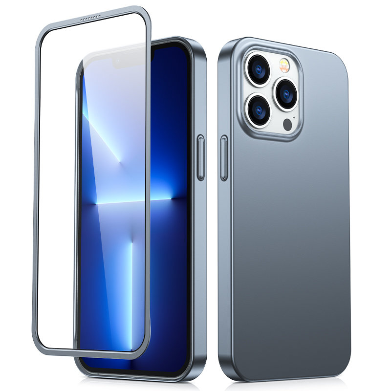 Joyroom 360 pilns viedtālruņa apvalks ar priekšējo un aizmugurējo vāciņu iPhone 13 Pro Max + rūdītā stikla aizsargstikls pelēks (JR-BP928 tranish)