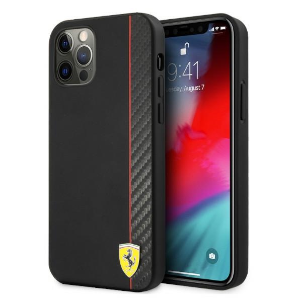Ferrari FESAXHCP12LBK iPhone 12 Pro Max 6.7" melns/melns cietais viedtālruņa apvalks On Track Carbon Stripe