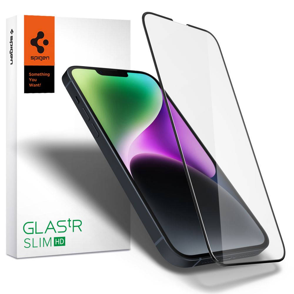 Spigen Glass FC rūdītais stikls iPhone 13 / 13 Pro / 14 / 16e - melns