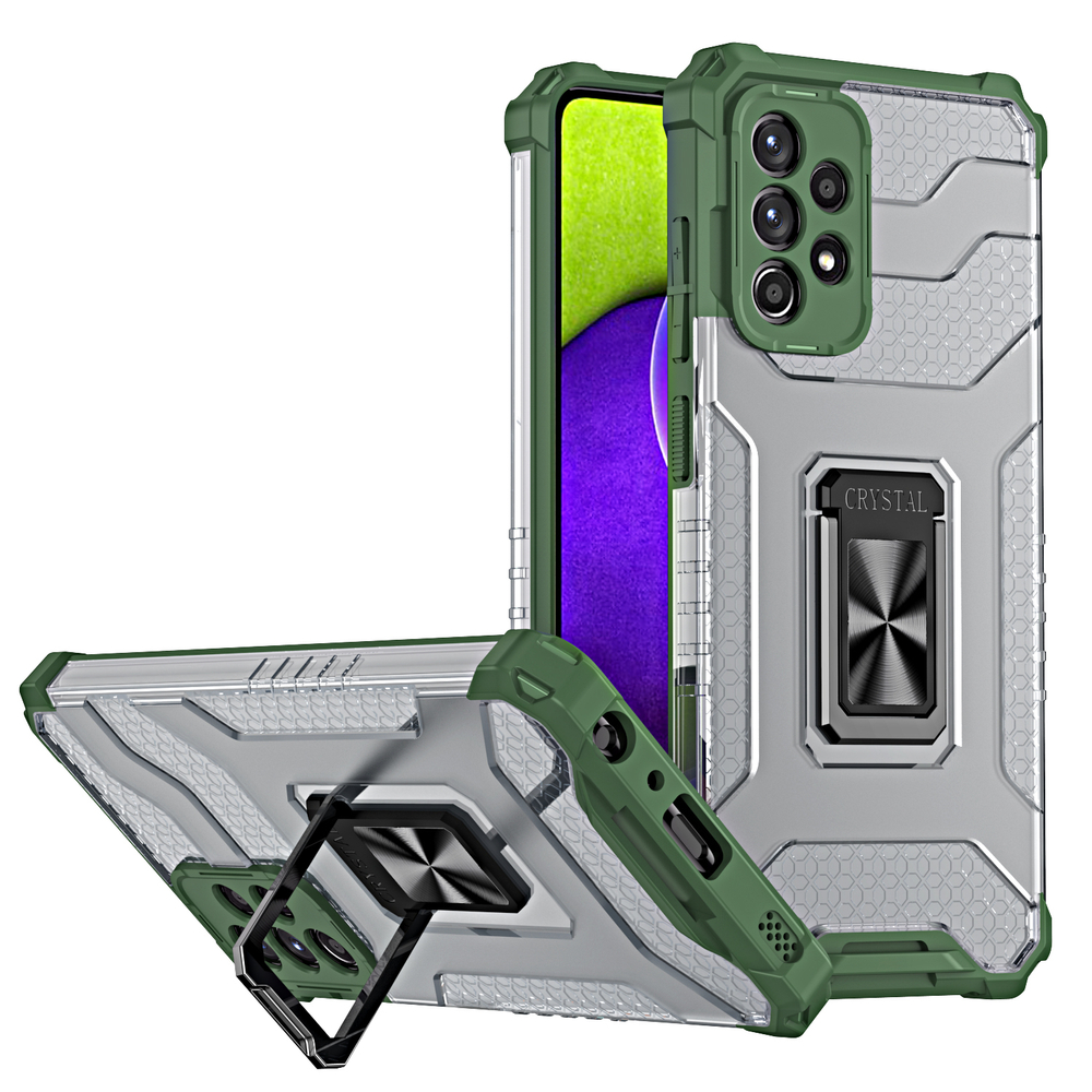 Kristāla gredzena viedtālruņa apvalks ar statīvu izturīgs aizsargvāks Samsung Galaxy A72 4G zaļš
