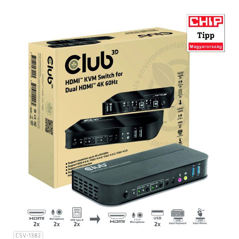 Club3D CSV-1382 KVM HDMI slēdzis 2 portu
