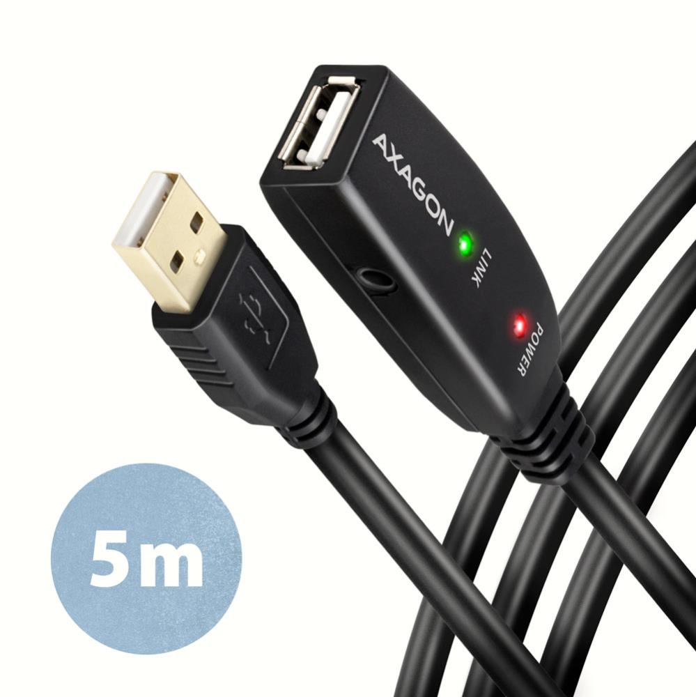 Axagon USB2.0 A-M/A-F aktīvais kabelis 5m ADR-205