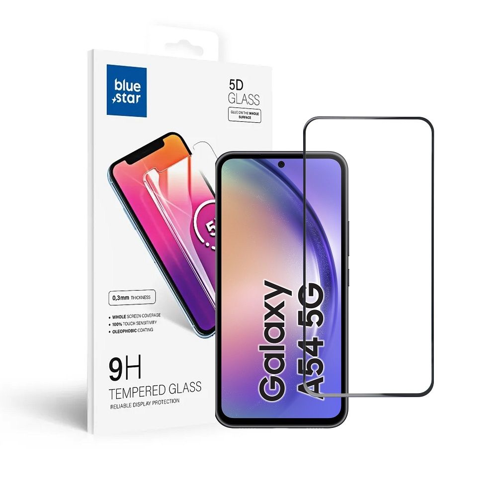 Aizsargstikls Blue Star - SAMSUNG A54 5G Pilns pārklājums (ar pilnu līmi, maza izmēra) melns