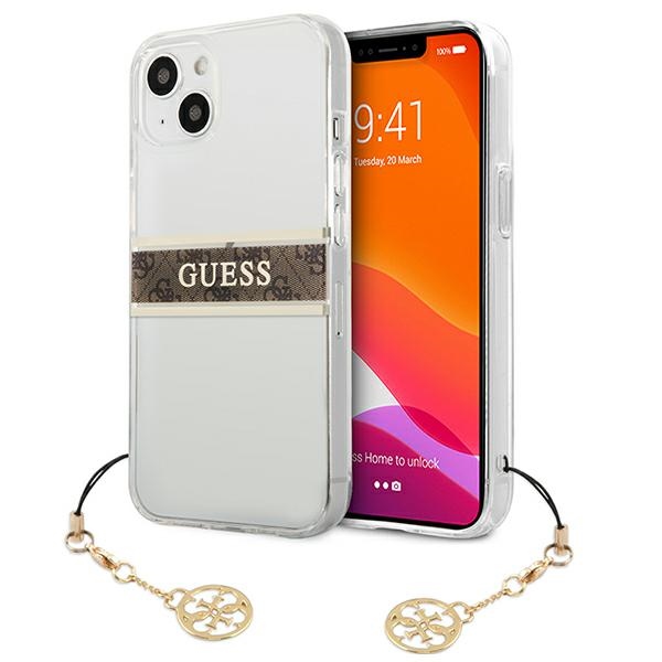 Guess GUHCP13SKB4GBR iPhone 13 mini 5.4" caurspīdīgs cietais apvalks 4G Brūna Siksniņas Šarms