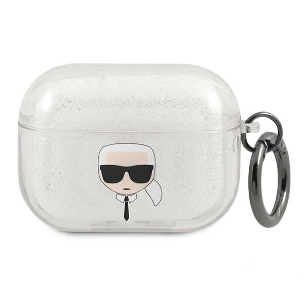 Karl Lagerfeld KLAPUKHGS AirPods Pro maciņš Glitter Karl's Head – sudraba