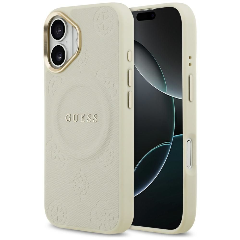 GUESS viedtālruņa apvalks IPHONE 17, saderīgs ar MagSafe GUHMP17SPSAMSECE (PU ar peonijas karsto zīmogu) bēšs