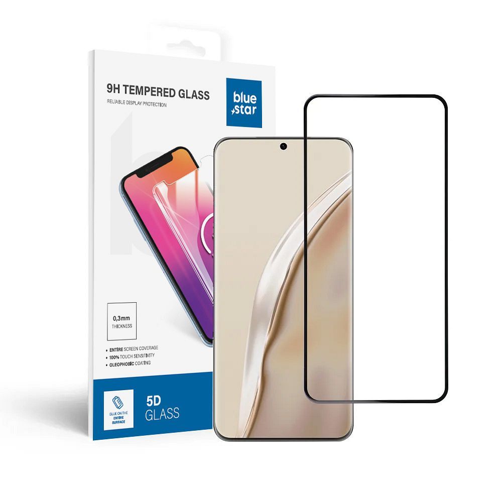 Aizsargstikls Blue Star - HUA P60 Pilns pārklājums (ar pilnu līmi, mazs izmērs) melns
