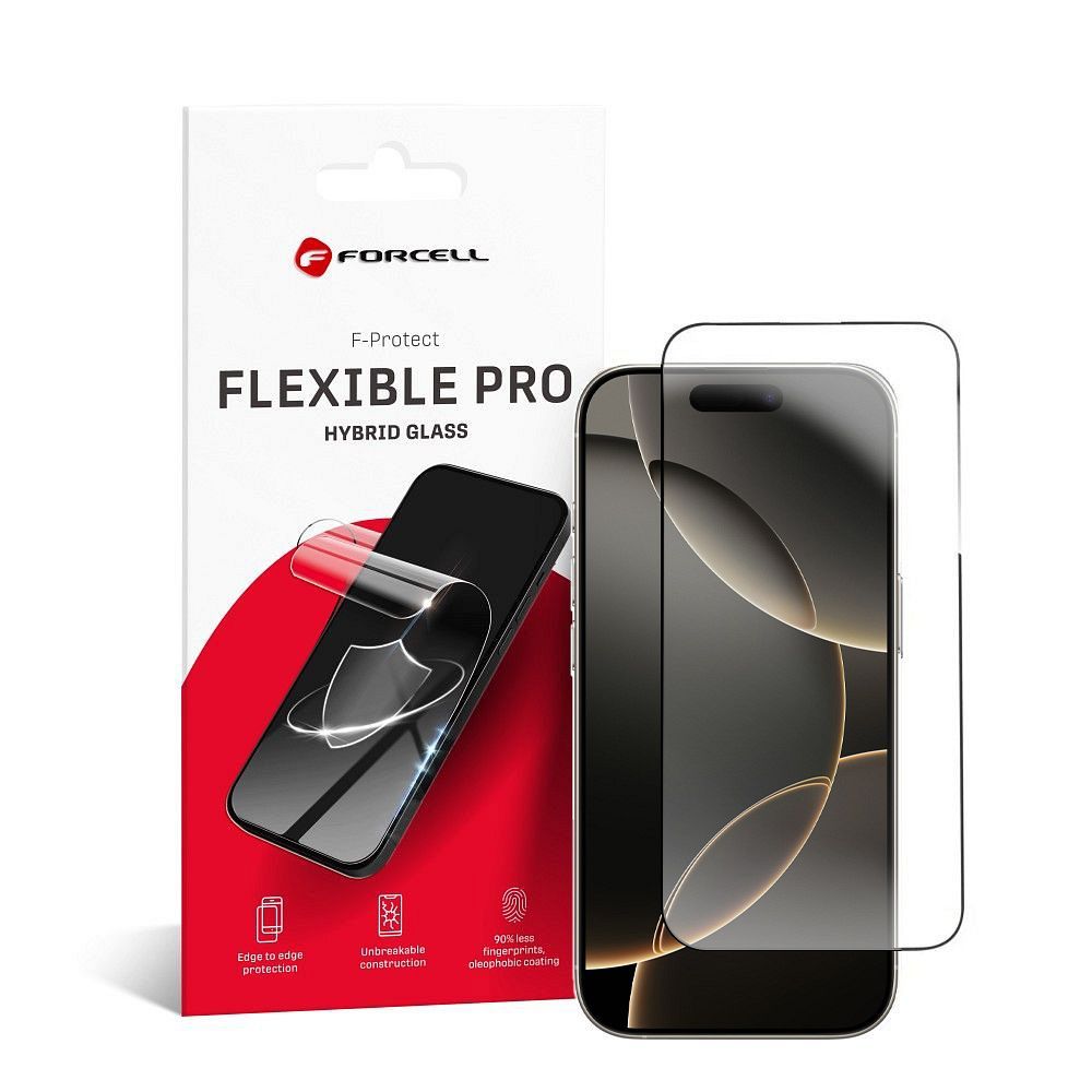 Forcell Flexible Nano Glass 5D aizsargstikls (m) priekš iPhone 16 Pro - melns (m)