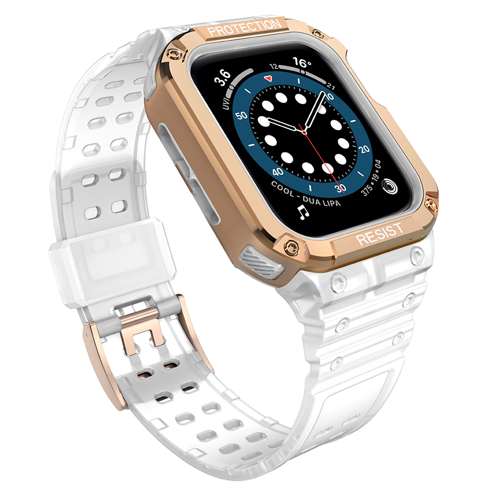 Protect Strap Ремешок для Apple Watch 42/44/45mm с бронированным чехлом - прозрачный, розовое золото