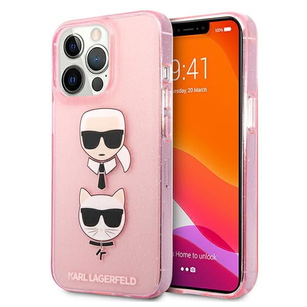 Karl Lagerfeld KLHCP13LKCTUGLP iPhone 13 Pro / 13 6,1\" Viedtālruņa apvalks - rozā Glitter Karl's & Choupette