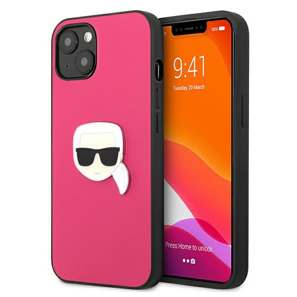 Karl Lagerfeld Ādas Ikonik Karl's Head Metāla apvalks iPhone 13 mini - rozā